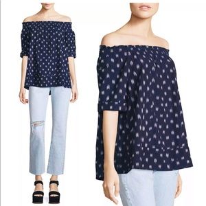 Current Elliot Madeline Off Shoulder Top Navy Ikat